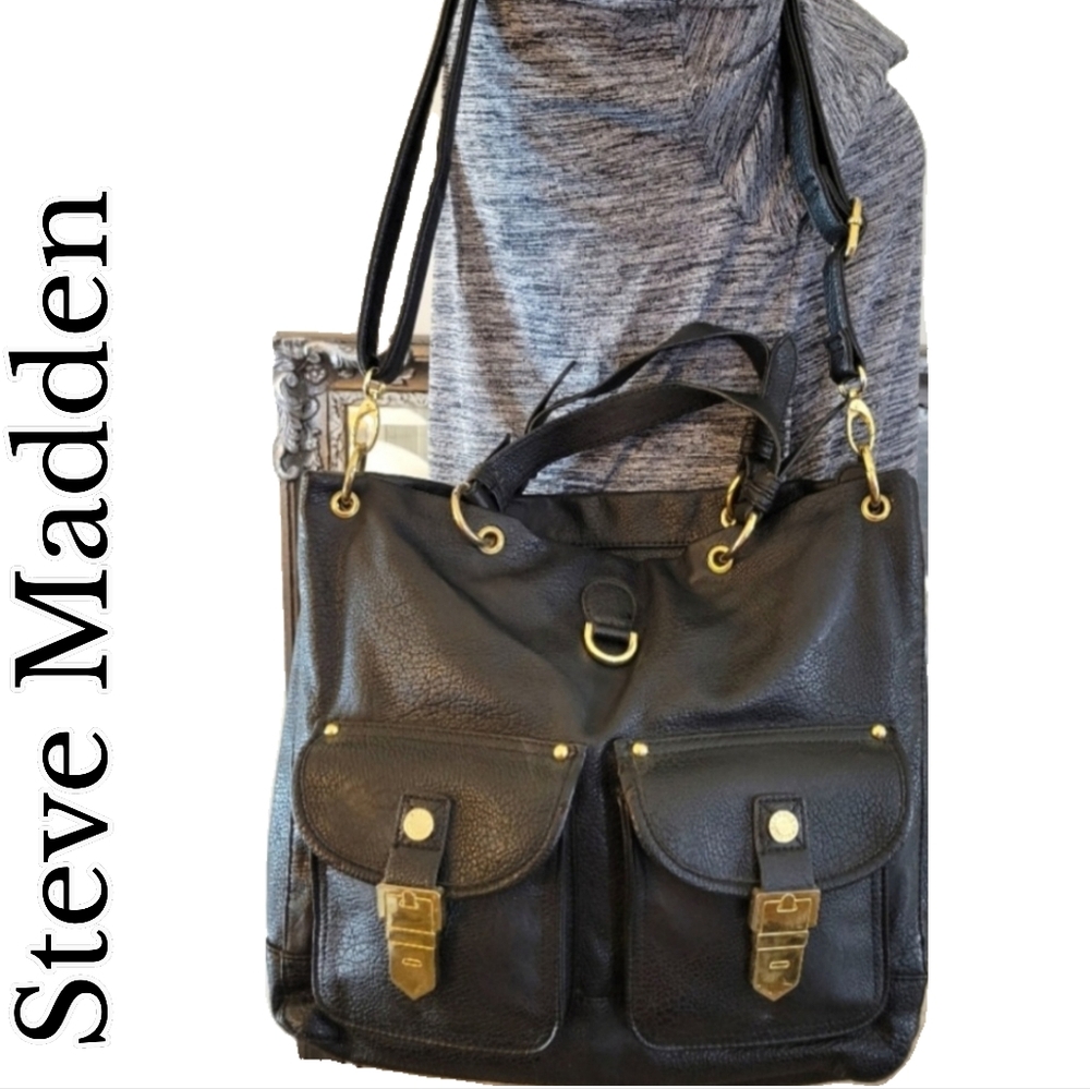Steve Madden Black Handbag with Gold Accents